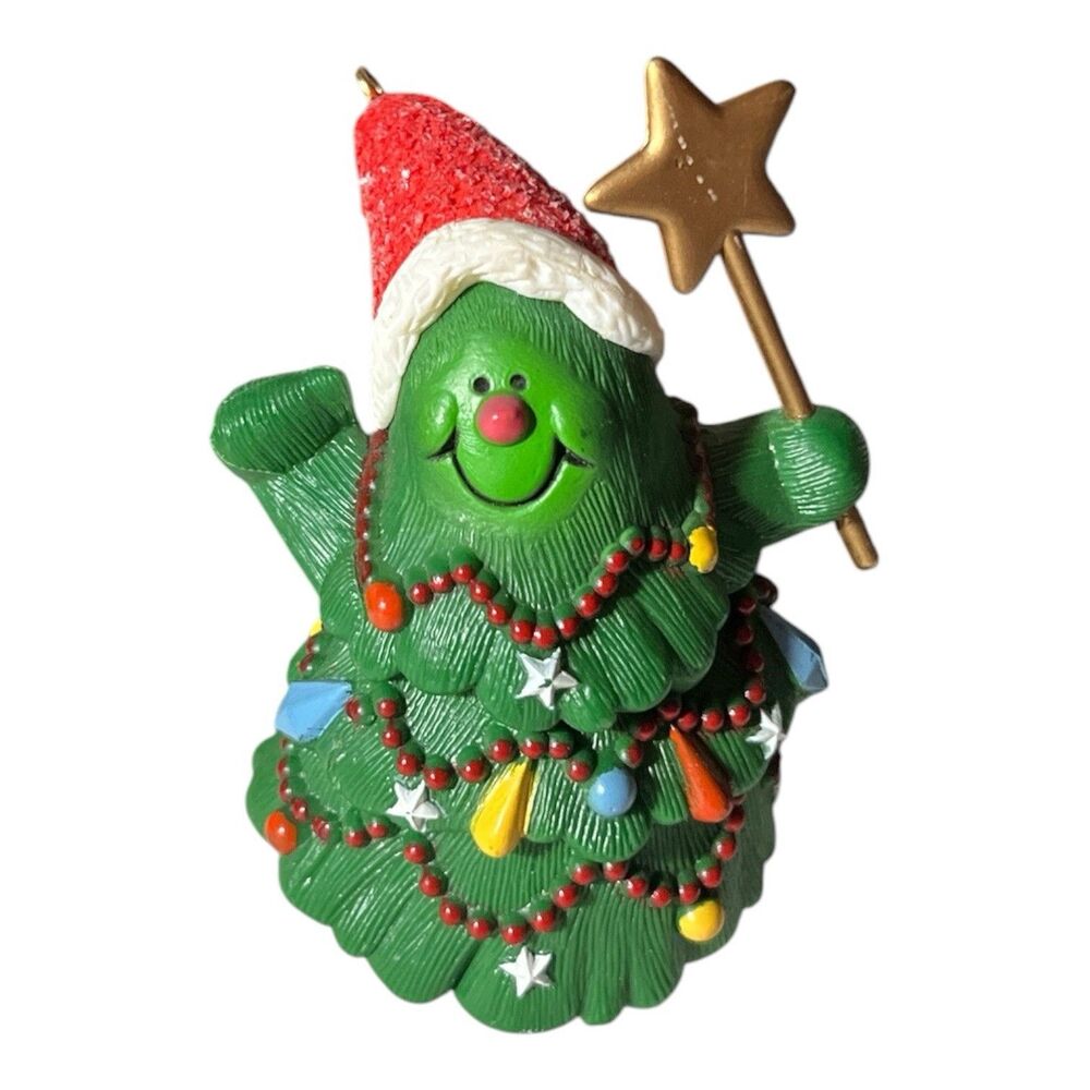 Vintage Hallmark Merry Miniatures Smiling Christmas Tree Santa Hat 1982 Garland